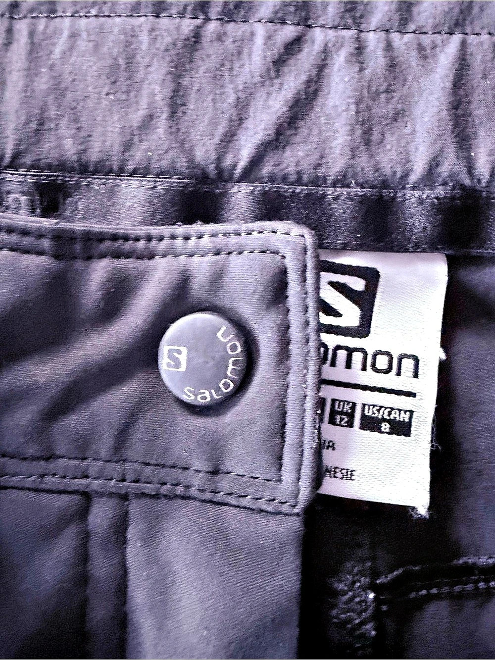 Salomon Windstopper Pants Black Outdoor Hiking Ski Trousers Cargo Pockets Sz 8 - Picture 4 of 13